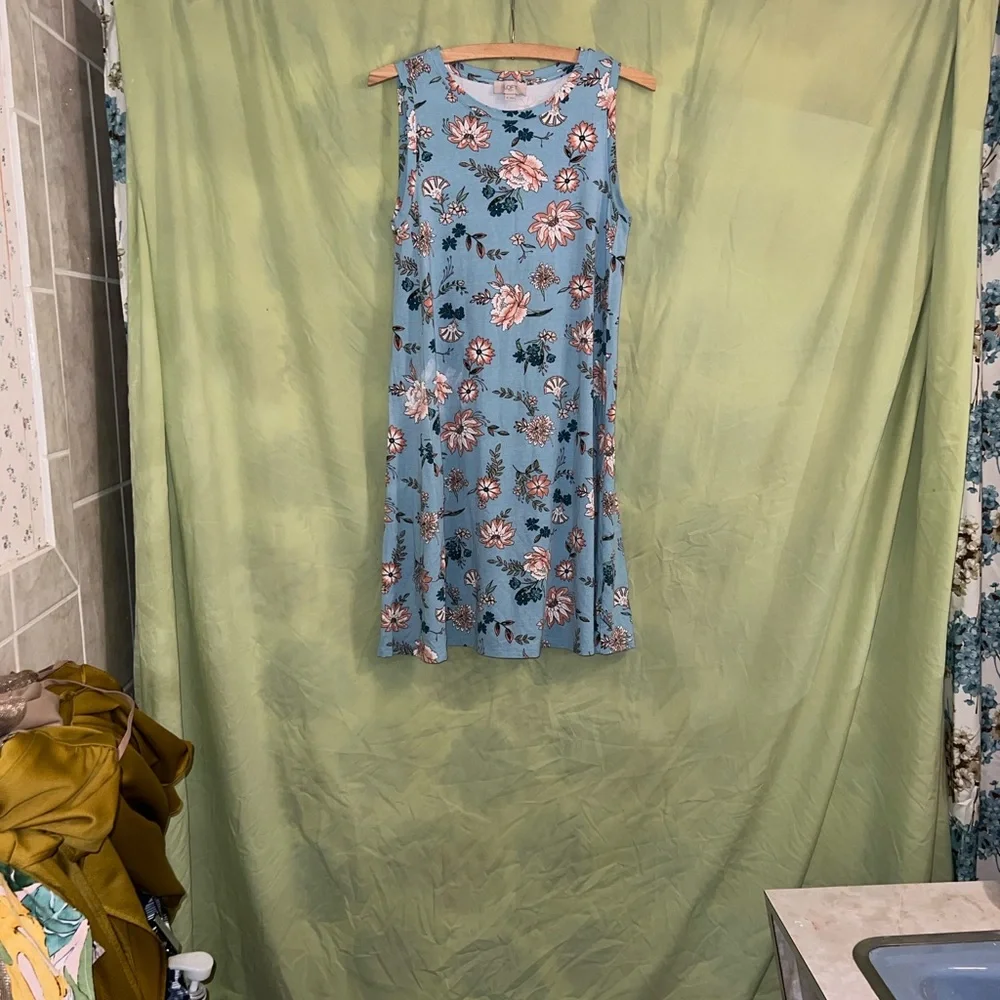 LOFT Floral Sleeveless Blue Dress - Picture 6 of 6